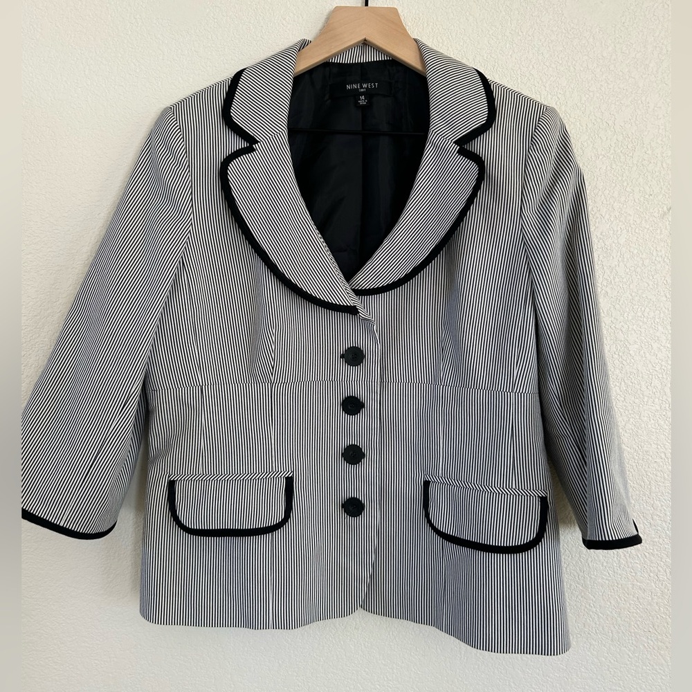 Nine West Black and White Pinstripe Blazer